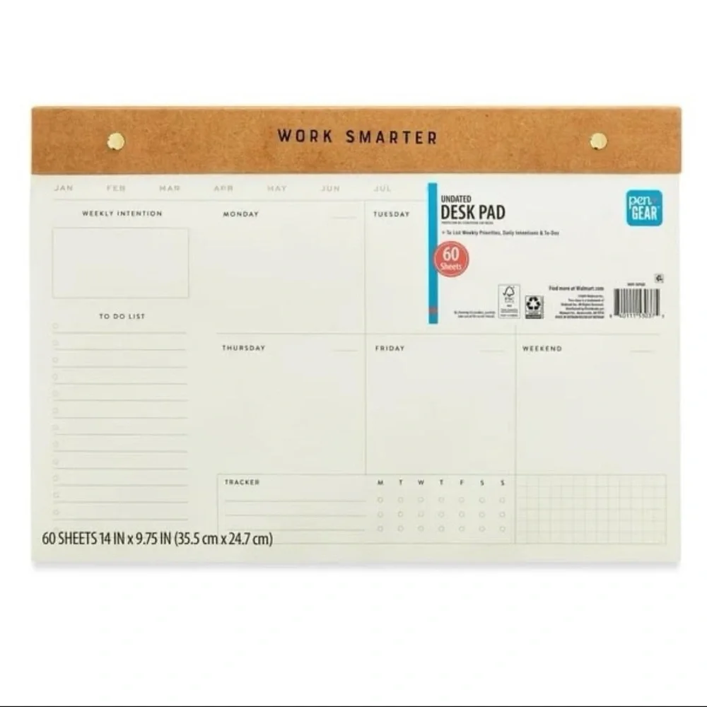 Pen+Gear Undated 60 Kraft Paper Sheet Large Desk Weekly Planner Pad NWT